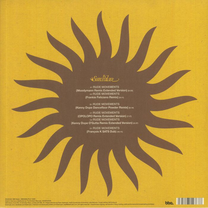 Sun Palace – Rude Movements Remixes (2x12", BBE, 2021) Back Cover