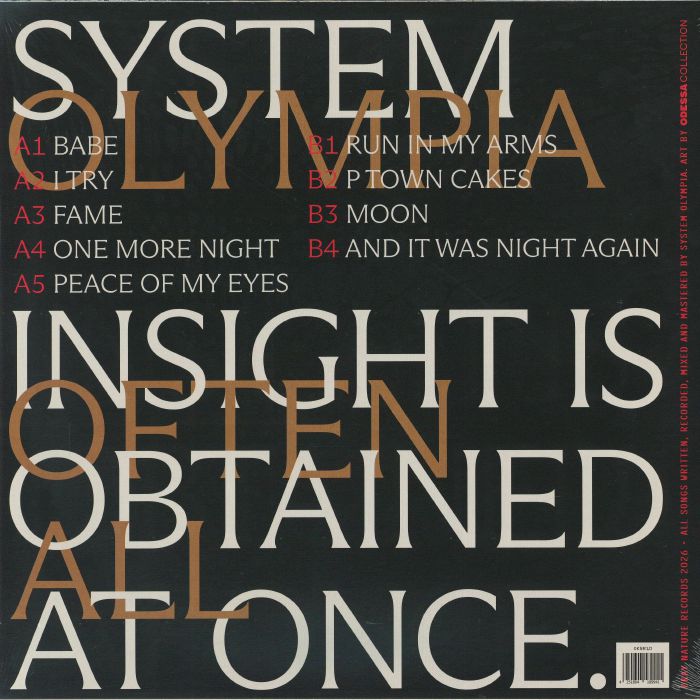 System Olympia – Double Climax (LP, Okay Nature Records, 2026) Back Cover