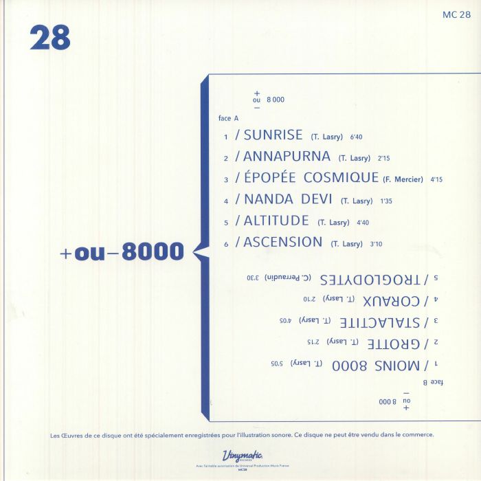 T. Lasry F. Mercier C. Perraudin – + Ou - 8000 (LP, Vinymatic RECORDS, 2025) Back Cover