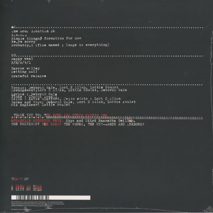 Tears|Ov – A Life On Hold (LP, The Wormhole, 2026) Back Cover