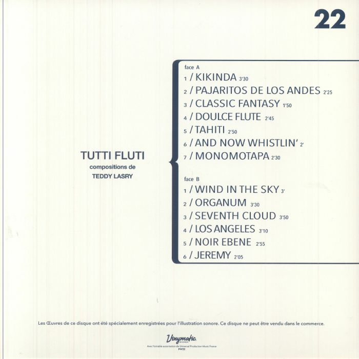 Teddy Lasry – Tutti Fluti (LP, Vinymatic RECORDS, 2025) Back Cover