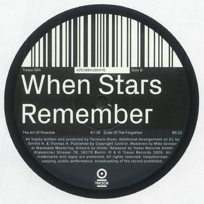 Terrence Dixon – When Stars Remember (12", Tresor, 2026) Back Cover