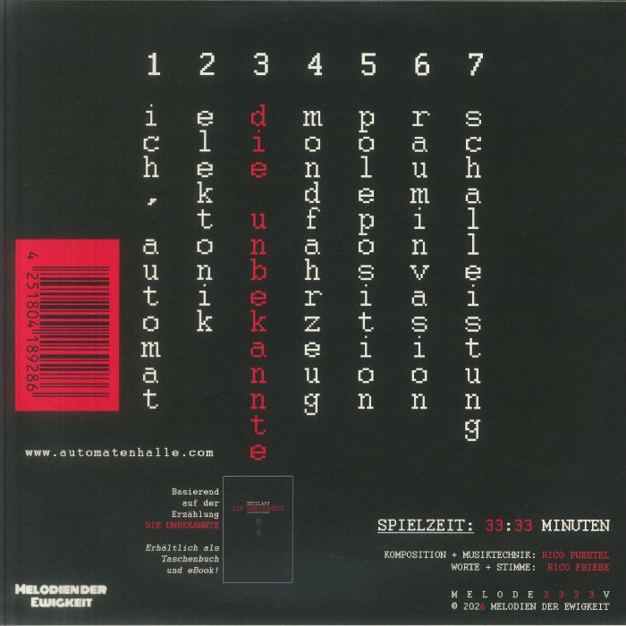 Tetzlaff – Automatenhalle (LP, Red, Melodien Der Ewigkeit, 2026) Back Cover