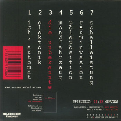 Tetzlaff – Automatenhalle (LP, Red, Melodien Der Ewigkeit, 2026) Back Cover