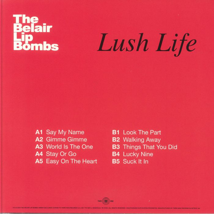 The Belair Lip Bombs – Lush Life (LP, Third Man Records, 2024) Back Cover