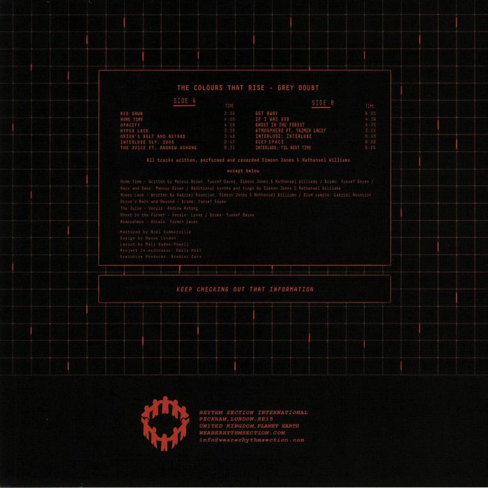 The Colours That Rise – Grey Doubt (LP, Rhythm Section International, 2020) Back Cover