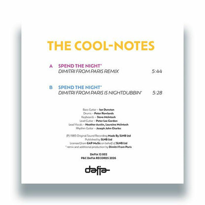 The Cool Notes – Spend The Night (Dimitri From Paris remixes) (12", Dafia, 2026) Back Cover