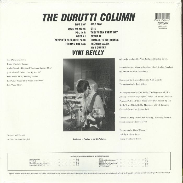 The Durutti Column – Vini Reilly (LP, London, 2026) Back Cover