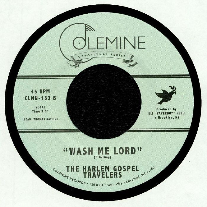 The Harlem Gospel Travelers – He's On Time (7", Colemine Records, 2018) Back Cover