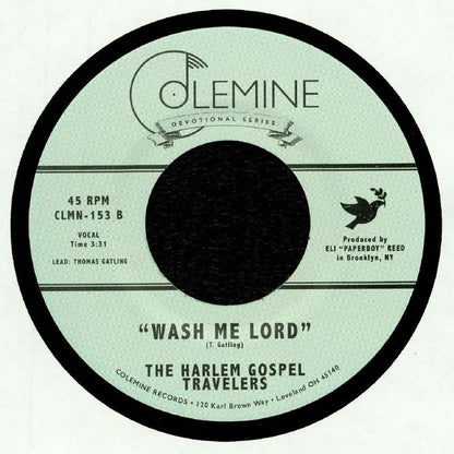 The Harlem Gospel Travelers – He's On Time (7", Colemine Records, 2018) Back Cover