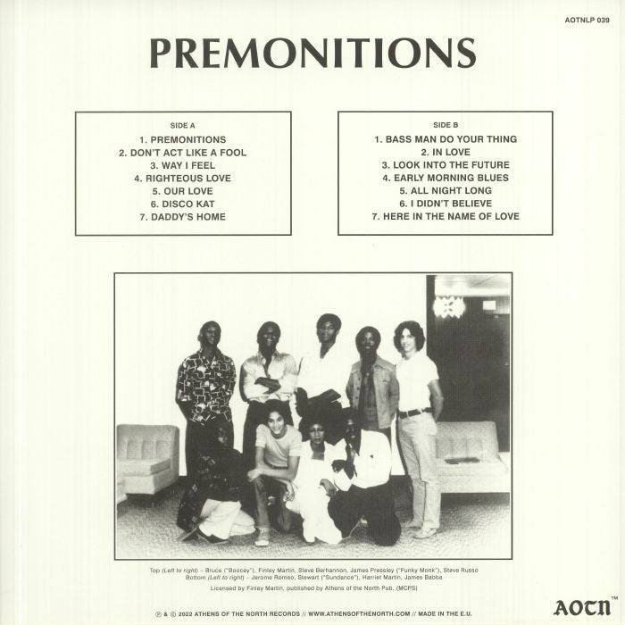 The Premonitions – Premonitions (LP, Athens Of The North, 2022) Back Cover