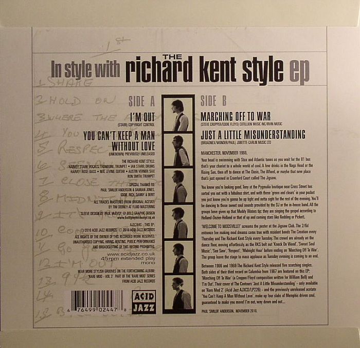 The Richard Kent Style – In Style With The Richard Kent Style EP (7", Acid Jazz, 2010) Back Cover