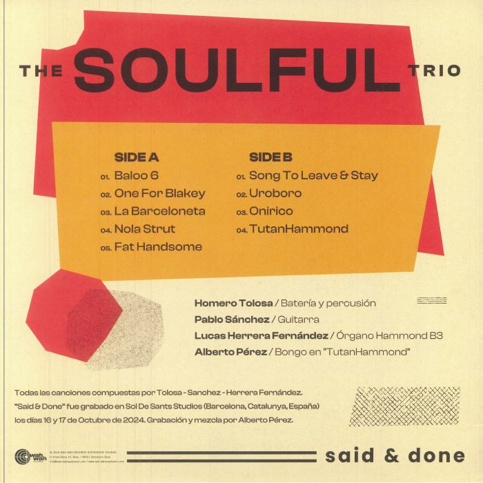 The Soulful Trio – Said & Done (LP, Wah Wah Records Supersonic Sounds, 2025) Back Cover
