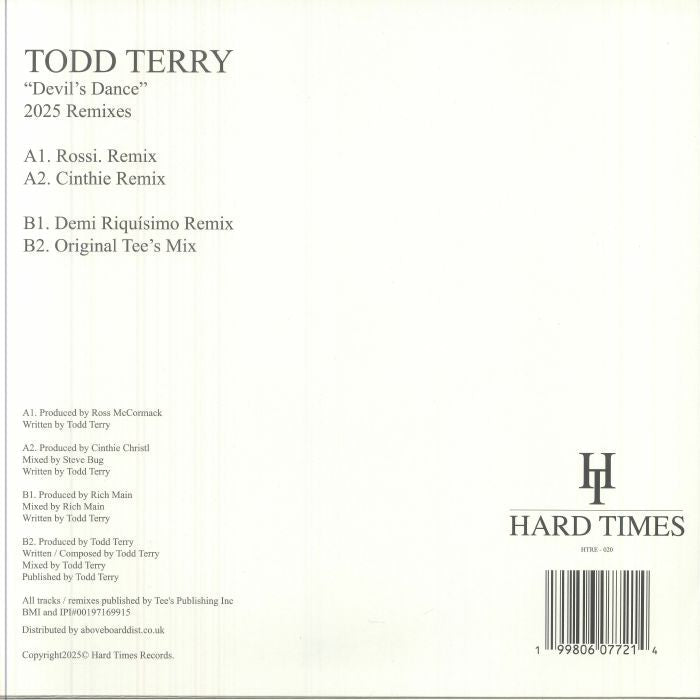 Todd Terry Presents Sound Design – Devil's Dance (2025 Remixes) (12", Hard Times The Label, 2025) Back Cover
