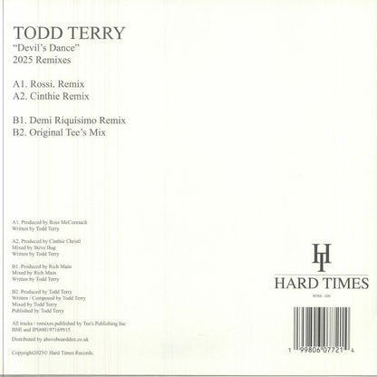 Todd Terry Presents Sound Design – Devil's Dance (2025 Remixes) (12", Hard Times The Label, 2025) Back Cover