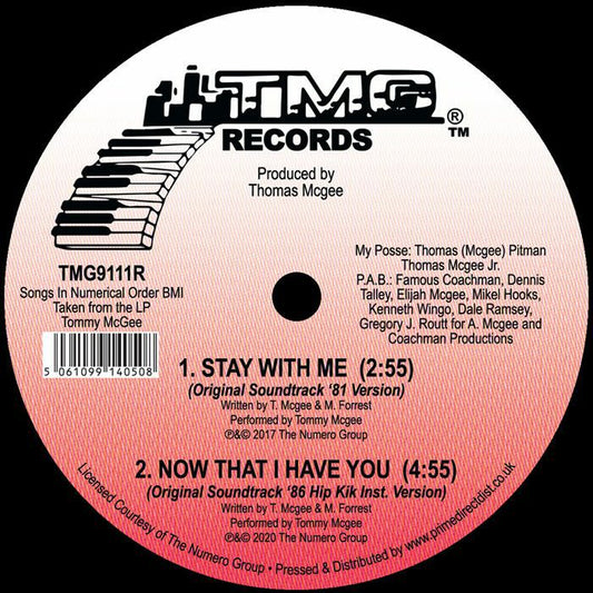 Tommy McGee – Now That I Have You  (12", Red, TMG Records, 2026) Back Cover