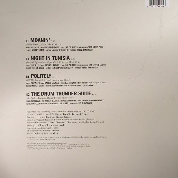 Tony Allen – A Tribute To Art Blakey And The Jazz Messengers (10", Blue Note, 2017) Back Cover