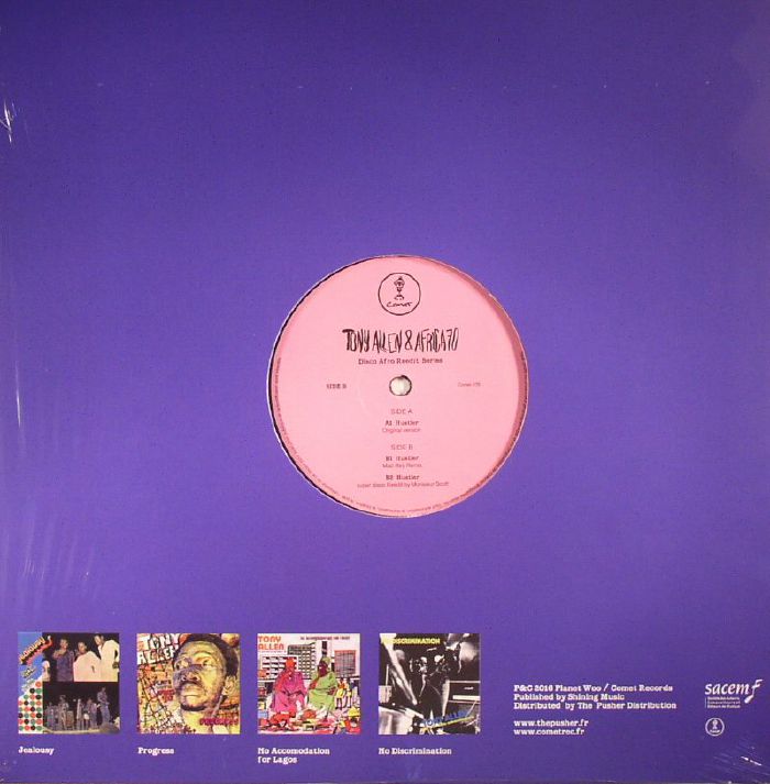 Tony Allen & Africa 70 – Hustler (Disco Afro Remixes) (12", Comet Records, 2016) Back Cover