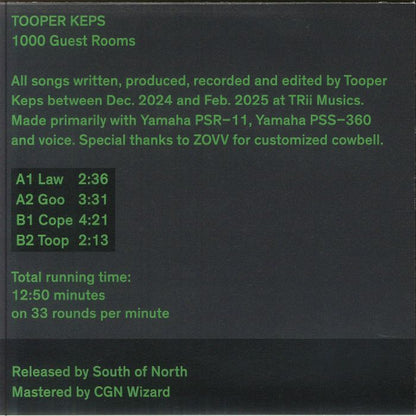 Tooper Keps – 1000 Guest Rooms (7", South of North, 2025) Back Cover