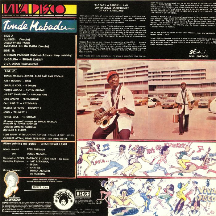 Tunde Mabadu – Viva Disco (LP, Mr Bongo, 2018) Back Cover