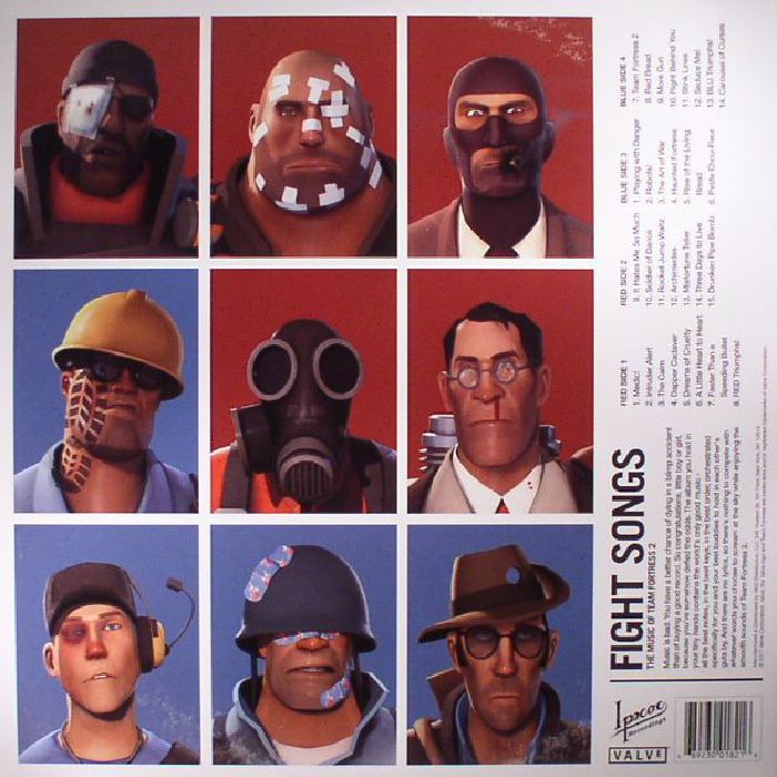 Valve Studio Orchestra – Fight Songs: The Music Of Team Fortress 2 (LP+LP, Red Translucent+Blue Translucent, Ipecac Recordings, 2017) Back Cover