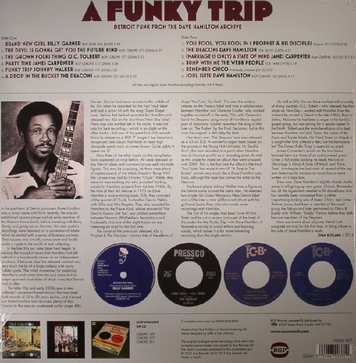 Various – A Funky Trip - Detroit Funk From The Dave Hamilton Archive (LP, Clear, BGP Records, 2015) Back Cover