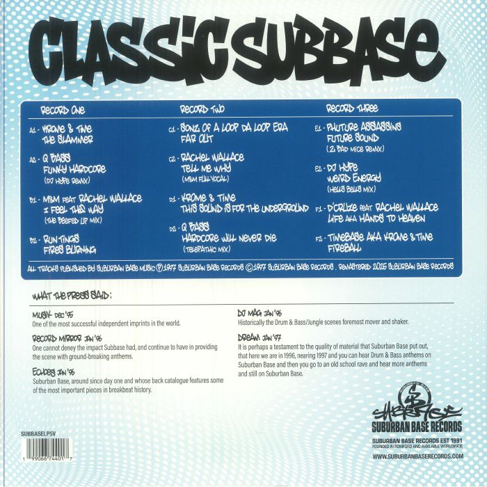Various – Classic Subbase (3x12", Suburban Base Records, 2025) Back Cover