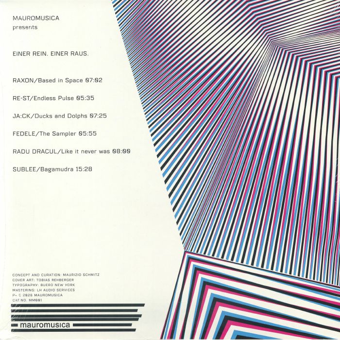 Various – Einer Rein Einer Raus (2xLP, translucent blue & pink insert in spot-varnished sleeve limited to 150 copies, Mauromusica, 2026) Back Cover