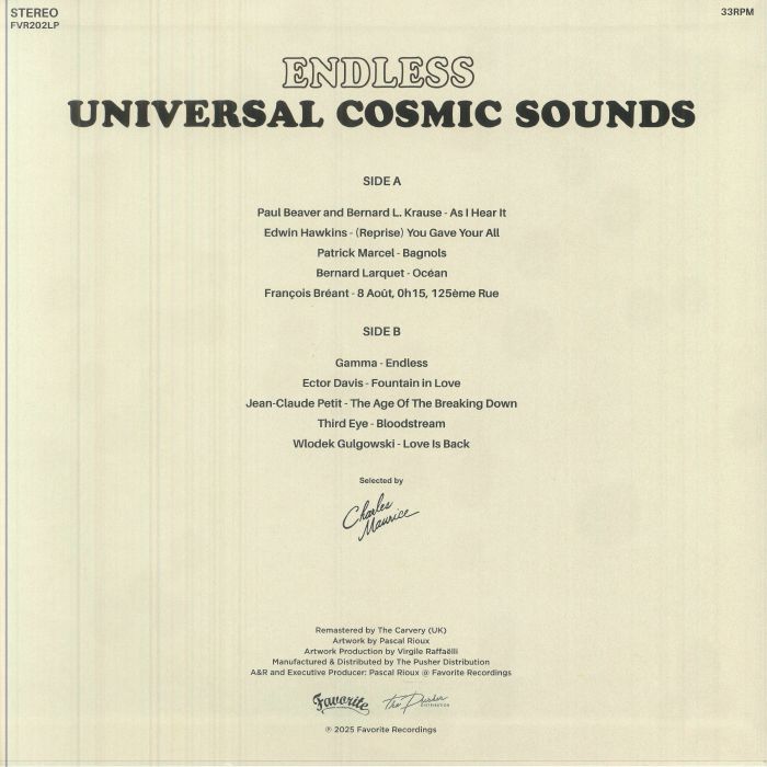 Various – Endless (Universal Cosmic Sounds) (LP, Favorite Recordings, 2025) Back Cover