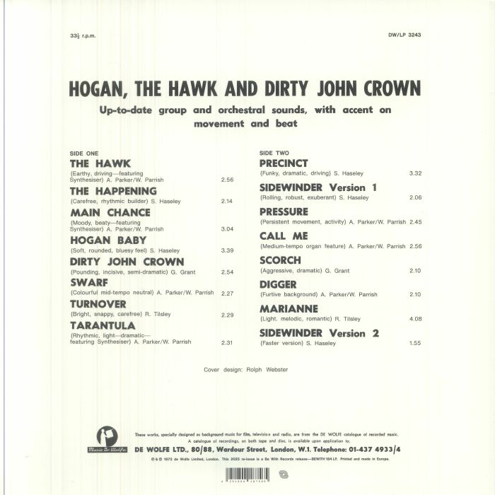 Various – Hogan, The Hawk And Dirty John Crown (LP, Be With Records, 2025) Back Cover