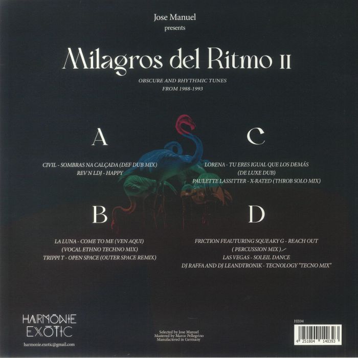 Various – Milagros Del Ritmo II - Obscure And Rhythmic Tunes from 1988-1993 (2xLP, Harmonie Exotic, 2023) Back Cover