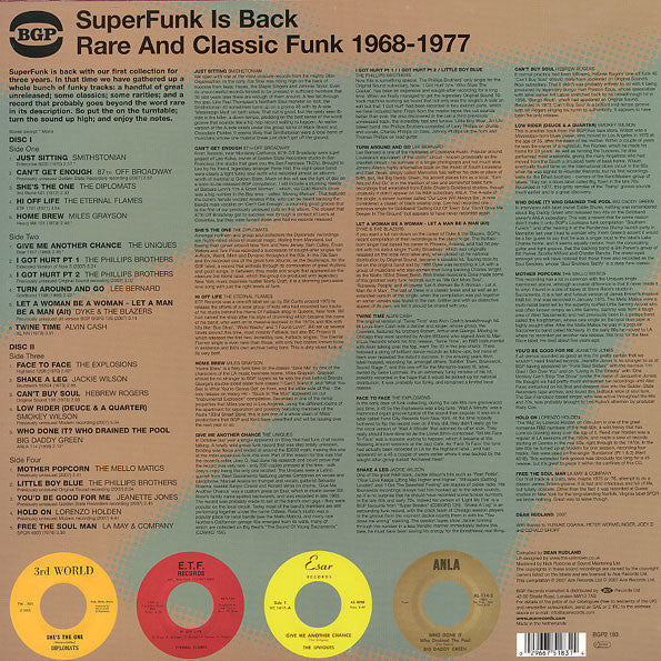 Various – SuperFunk Is Back. Rare And Classic Funk 1968-1977 (2xLP, BGP Records, 2025) back cover