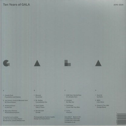 Charlie Dark Joe Armon-Jones Maxwell Owin dreamcastmoe Marcellus Pittman Manami Mr. Redley Isaac Carter Nat Wendell KiNK Amaliah Yu Su Suze Ijó Niks Chaos In The Cbd – Ten Years of GALA (2xLP, GALA Records, 2026) Back Cover