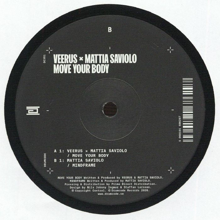 Veerus & Mattia Saviolo – Move Your Body (12", Drumcode, 2026) Back Cover