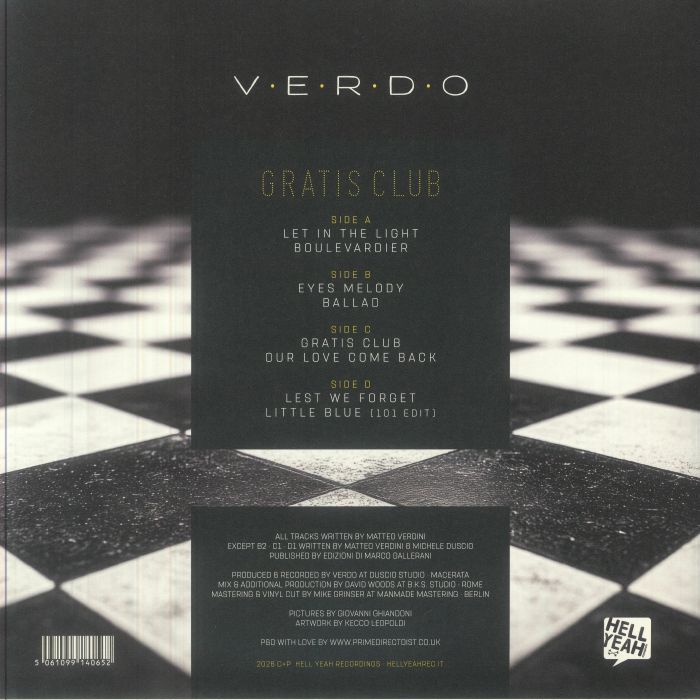 Verdo – Gratis Club (2xLP, Hell Yeah Recordings, 2026) Back Cover