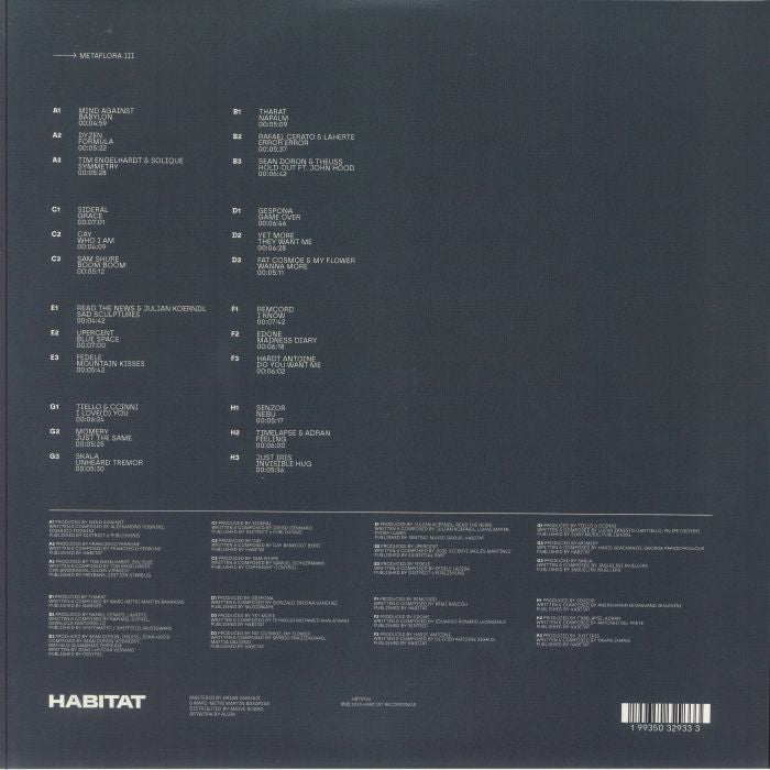 Verious Artists – Metaflora III (4xLP, Habitat Recordings, 2025) back cover