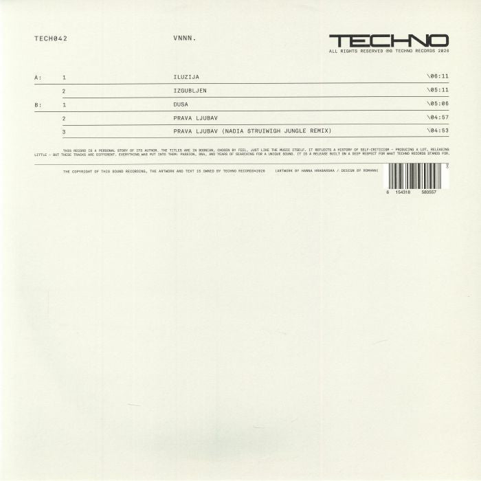 Vnnn. , Nadia Struiwigh – TECH042 (12", TECHNO Records, 2026) Back Cover