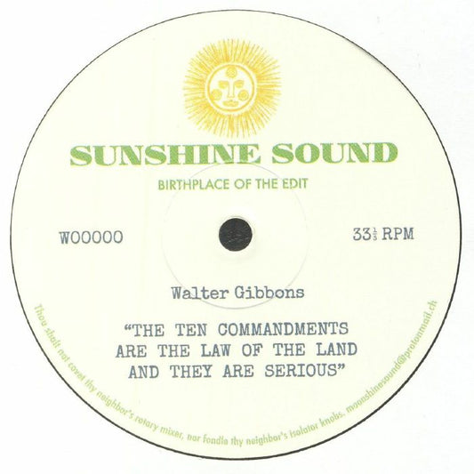 Walter Gibbons – The Ten Commandments Are The Law Of The Land (10", Sunshine Sound, 2022) Front Cover