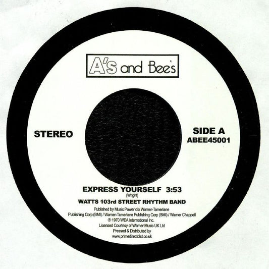 Watts 103rd Street Rhythm Band & The Meters – Express Yourself / Just Kissed My Baby (7", A's & Bee's, 2025) image 01