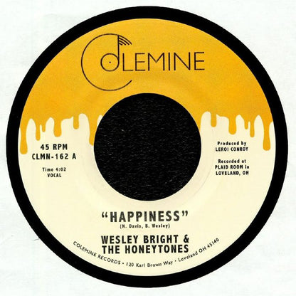 Wesley Bright & The Honeytones – Happiness (7", Colemine Records, 2018) Front Cover