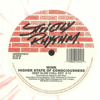 Wink – Higher State Of Consciousness (12", White-Red Splattered, Strictly Rhythm, 2026) Back Cover