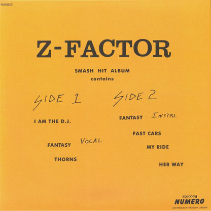 Z Factor feat Jesse Saunders – Dance Party Album (reissue) (LP, 'fast car' yellow, Numero Group, 2026) Back Cover