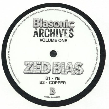 Zed Bias – Archives Volume One (12", Biasonic, 2026) Back Cover