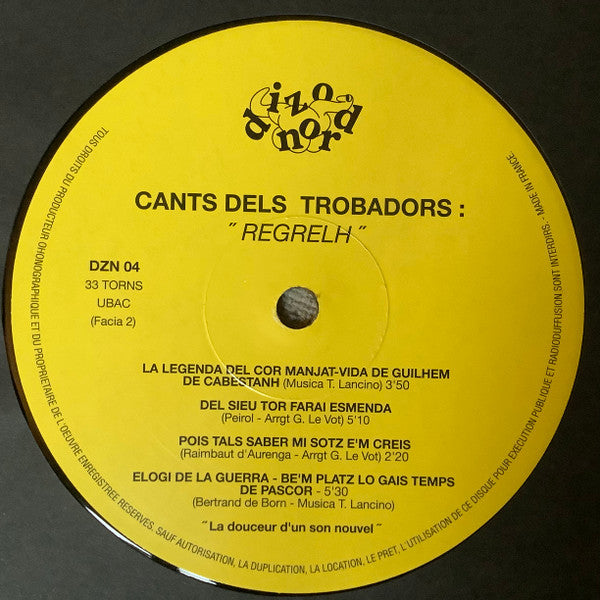 Regrelh : Cants Dels Trobadors: « La Douceur D'Un Son Nouvel » (LP, Album)