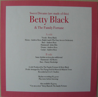 The Family Fortune And Betty Black : Sweet Dreams (Are Made Of This) (7", Single)