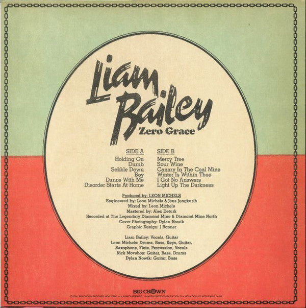 Liam Bailey : Zero Grace (LP, Album, Ltd, Sea)