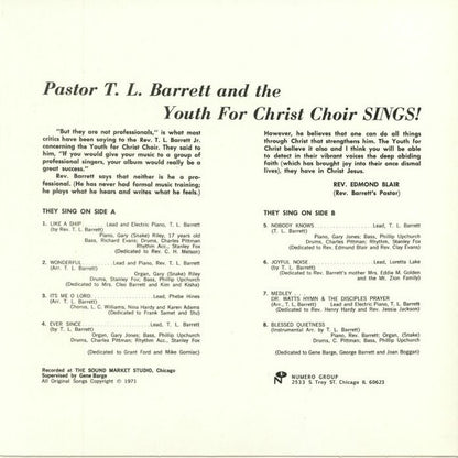 Pastor T. L. Barrett And The Youth For Christ Choir : Like A Ship... (Without A Sail) (LP, Album, Ltd, RE, Spl)