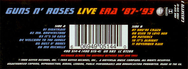 Guns N' Roses – Live Era '87-'93 (2xCassette, Geffen Records, 1999) Image 3