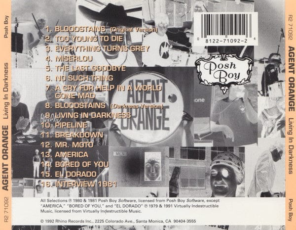 Agent Orange (7) - Living In Darkness (CD) Posh Boy CD 081227109226