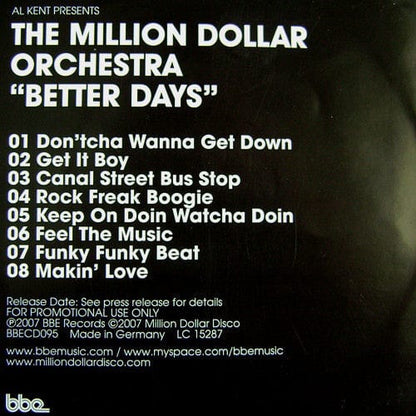 Al Kent Presents Million Dollar Orchestra - Better Days (CD, Album, Promo) BBE